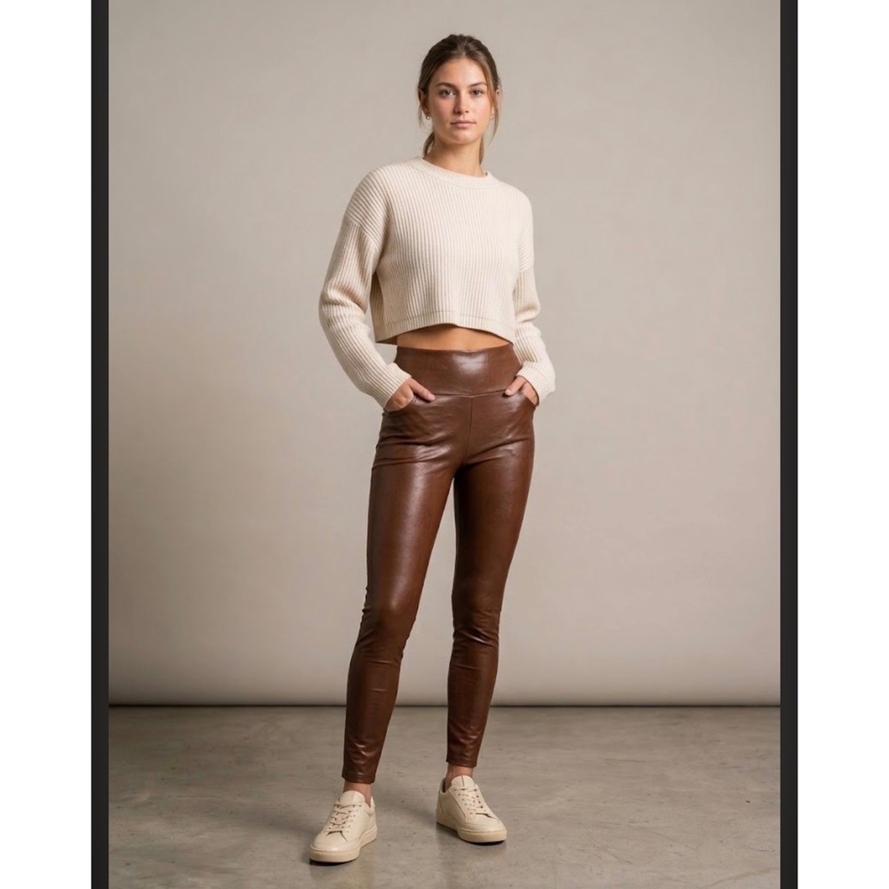 Streetwear Society Brown Faux Leather High Waisted Skinny Leggings Size M